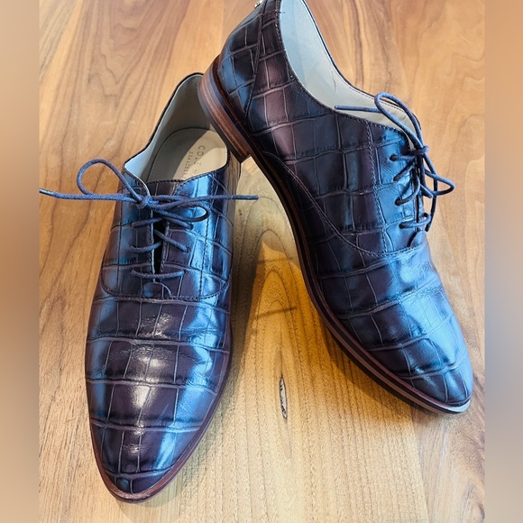 Cole Haan Croc-Embossed Leather Oxfords | Luxe Burgundy Power Shoe - Picture 3 of 9